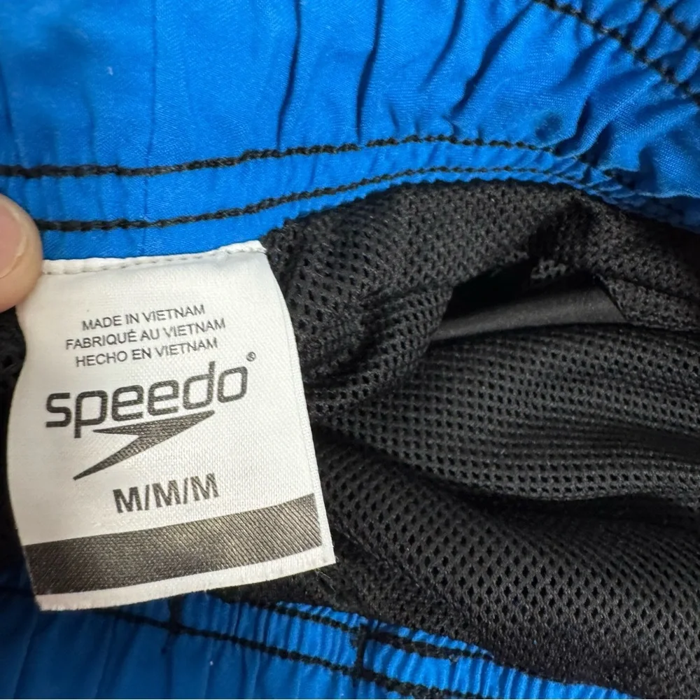 Speedo Swim Trunks Mens Medium Black Blue Water‎ Shorts Net Swimming Pool Adult